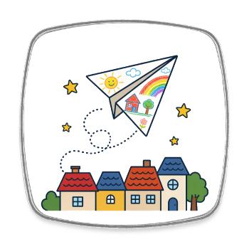 Papierflieger über Dächern – Kindergarten - Viereckiger Kühlschrankmagnet - Weiß - Vorne