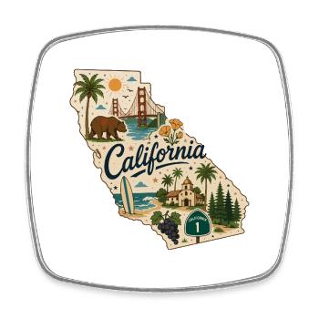 California Vintage State Travel Aufkleber - Viereckiger Kühlschrankmagnet - Weiß - Vorne