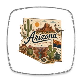 Vintage Arizona Grand Canyon State Art Aufkleber - Viereckiger Kühlschrankmagnet - Weiß - Vorne