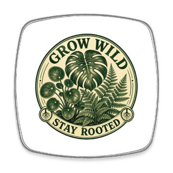 Grow Wild – Vintage Monstera Pilea Badge - Viereckiger Kühlschrankmagnet - Weiß - Vorne