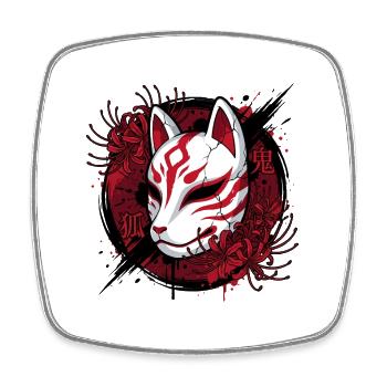 Rote Kitsune Maske im Anime-Stil - Viereckiger Kühlschrankmagnet - Weiß - Vorne