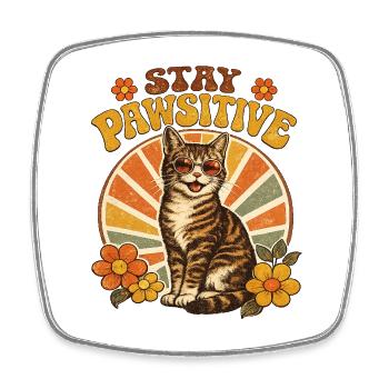 Stay Pawsitive Cat - Square fridge magnet - white - Front