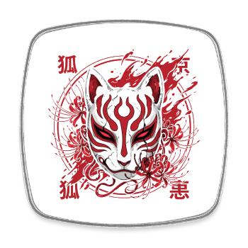 Kitsune Maske Rot-Weiß - Viereckiger Kühlschrankmagnet - Weiß - Vorne