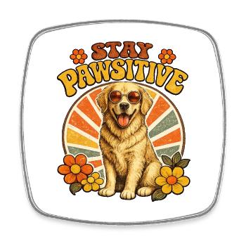 Stay Pawsitive Hund Retro Vibe - Viereckiger Kühlschrankmagnet - Weiß - Vorne