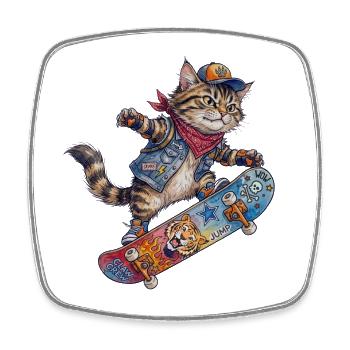 Coole Skater Katze Skateboard Design - Viereckiger Kühlschrankmagnet - Weiß - Vorne