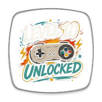 Level 10 freigeschaltetes 10-Jahres-Jubiläums-D-Geschenk - Viereckiger Kühlschrankmagnet - Weiß - Vorne