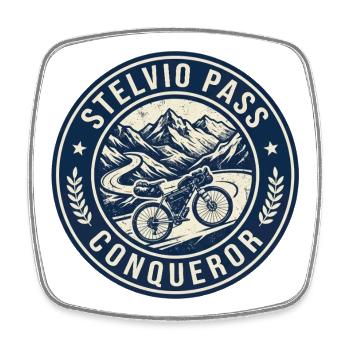 Stelvio Pass Conqueror Retro-Abzeichen - Viereckiger Kühlschrankmagnet - Weiß - Vorne