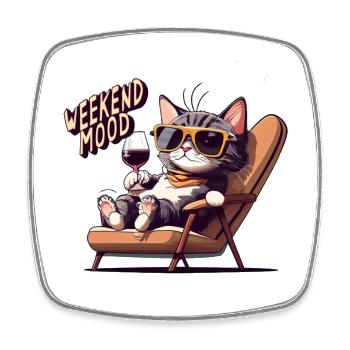 Süßes Katzen-Wochenend-Stimmungs-Katzenliebhaber-Shirt - Viereckiger Kühlschrankmagnet - Weiß - Vorne