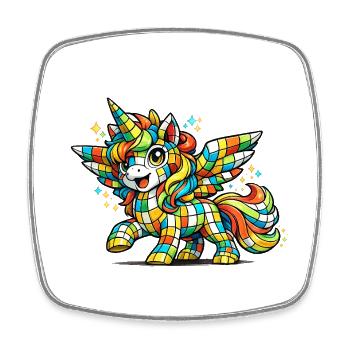 Regenbogen Mosaik-Einhorn - Viereckiger Kühlschrankmagnet - Weiß - Vorne