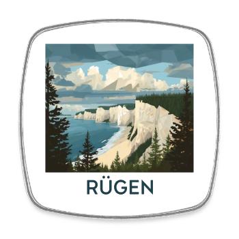 Rügen Kreidefelsen | Vintage Ostsee Poster - Viereckiger Kühlschrankmagnet - Weiß - Vorne