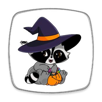 Snuggles der Waschbär mit Halloweensüßigkeiten - Viereckiger Kühlschrankmagnet - Weiß - Vorne