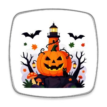Jack-O-Laternen-Leuchtturmnacht - Viereckiger Kühlschrankmagnet - Weiß - Vorne