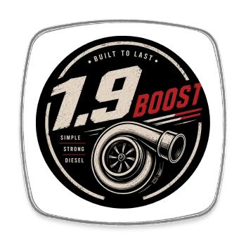 Turbo 1.9 Boost Diesel Badge - Viereckiger Kühlschrankmagnet - Weiß - Vorne