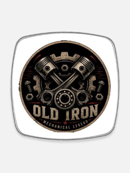Old Iron Mechanical Legend - Square fridge magnet - white