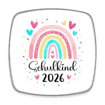 Schulkind Regenbogen 2026 - Viereckiger Kühlschrankmagnet - Weiß - Vorne