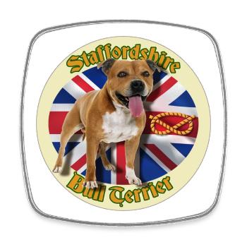 Staffie rouge sur fond de drapeau anglais - 014 - Magnet carré - blanc - Devant