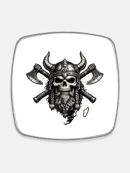 Viking Skull Crest with Axes - Square fridge magnet - white