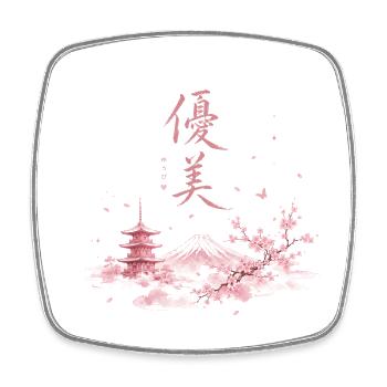 Japanische Kirschblüten Fuji Panorama - Viereckiger Kühlschrankmagnet - Weiß - Vorne