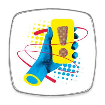 Neon Exclamation Gadget - Square fridge magnet - white - Front