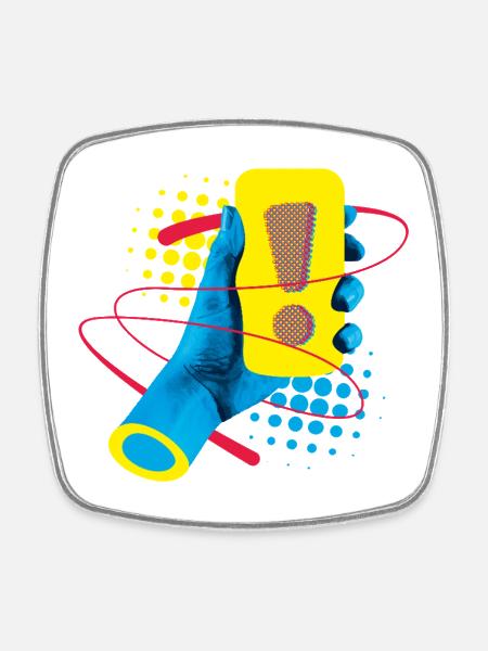 Neon Exclamation Gadget - Square fridge magnet - white