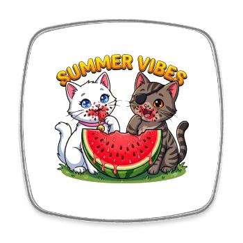 Sommer Katzen mit Wassermelone - Viereckiger Kühlschrankmagnet - Weiß - Vorne