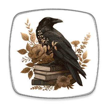 Rabe auf Büchern mit Blumen – Vintage - Viereckiger Kühlschrankmagnet - Weiß - Vorne