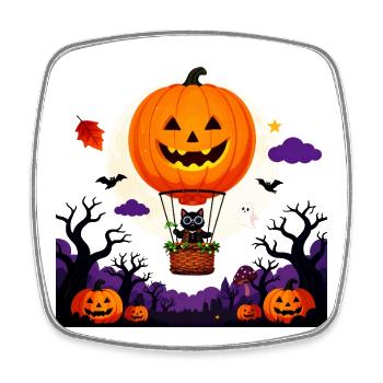 Kürbisballon-Katzen-Halloween-Szene - Viereckiger Kühlschrankmagnet - Weiß - Vorne