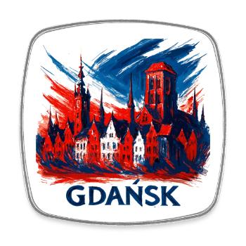 Gdańsk Danzig Skyline Wappen: Patriotischer Stolz - Viereckiger Kühlschrankmagnet - Weiß - Vorne