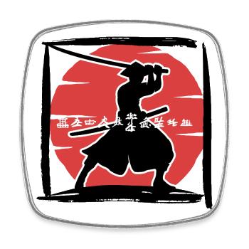 Samurai-Silhouette unter roter Sonne - Viereckiger Kühlschrankmagnet - Weiß - Vorne