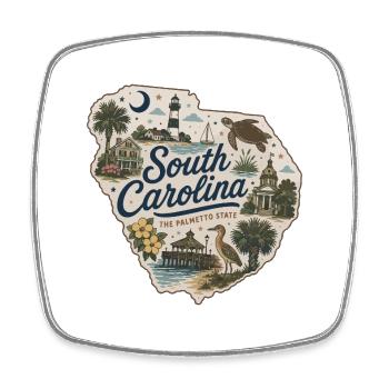 South Carolina Palmetto State Vintage-Aufkleber - Viereckiger Kühlschrankmagnet - Weiß - Vorne