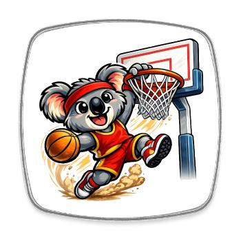 Süßer Koala mit Slam Dunk - Viereckiger Kühlschrankmagnet - Weiß - Vorne