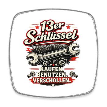 13er Schraubenschlüssel Vintage Druck - Viereckiger Kühlschrankmagnet - Weiß - Vorne