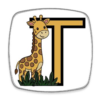 Giraffe und T Alphabet Design - Viereckiger Kühlschrankmagnet - Weiß - Vorne