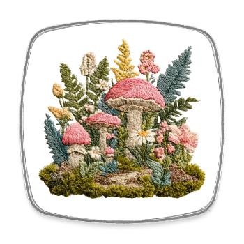 Waldpilz Stickerei Flora Patch - Viereckiger Kühlschrankmagnet - Weiß - Vorne