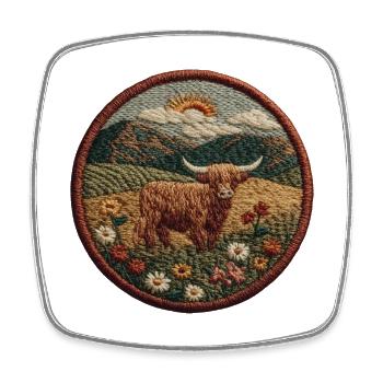 Hochlandkuh Patch in Berglandschaft - Viereckiger Kühlschrankmagnet - Weiß - Vorne