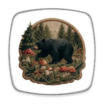 Waldbär im Pilzland Patch - Viereckiger Kühlschrankmagnet - Weiß - Vorne