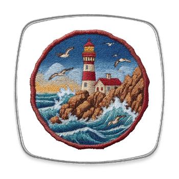Leuchtturm am rauen Küstenriff Patch - Viereckiger Kühlschrankmagnet - Weiß - Vorne