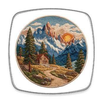 Berglandschaft Patch mit Hütte - Viereckiger Kühlschrankmagnet - Weiß - Vorne