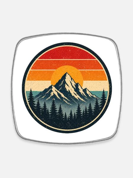 Mountain Retro Badge Vintage Style Graphic - Square fridge magnet - white
