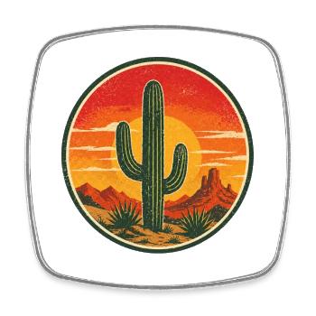 Cactus Retro Badge Vintage-Stil Grafik - Viereckiger Kühlschrankmagnet - Weiß - Vorne