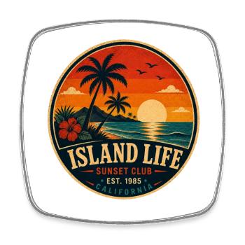 Island Life Retro-Abzeichen Vintage-Küstengrafik - Viereckiger Kühlschrankmagnet - Weiß - Vorne