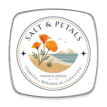 Salt & Petals – California Poppy Coastal Badge - Square fridge magnet - white - Front