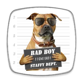 Badboy mit rotem Staffie-Gerichtsschild – 012 - Viereckiger Kühlschrankmagnet - Weiß - Vorne