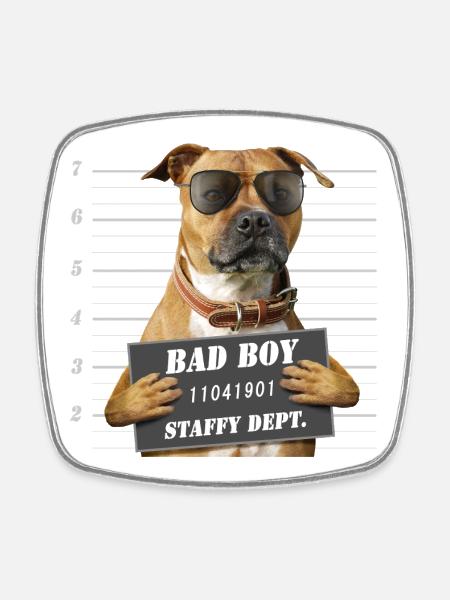 Badboy with Red Staffie Court Sign - 012 - Square fridge magnet - white