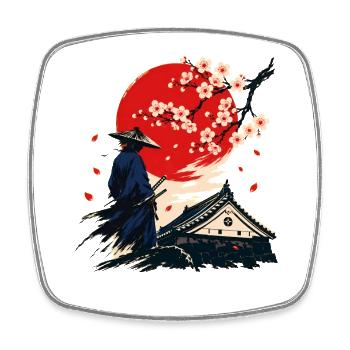 Samouraï sous les cerisiers en fleurs - Magnet carré - blanc - Devant
