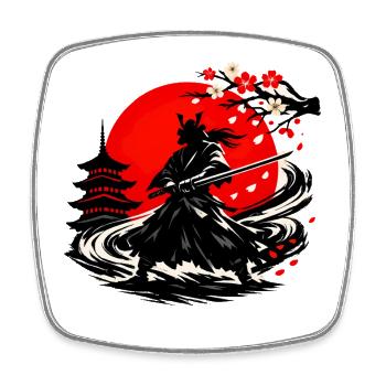 Samurai im Sturm der Kirschblüten - Viereckiger Kühlschrankmagnet - Weiß - Vorne