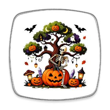 Sapin d’Halloween Squelette Citrouille - Magnet carré - blanc - Devant