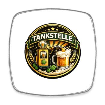 Tankstelle Bier Vintage Badge - Viereckiger Kühlschrankmagnet - Weiß - Vorne