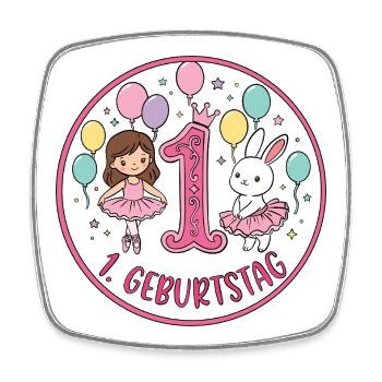 1. Geburtstag Ballerina  - Viereckiger Kühlschrankmagnet - Weiß - Vorne