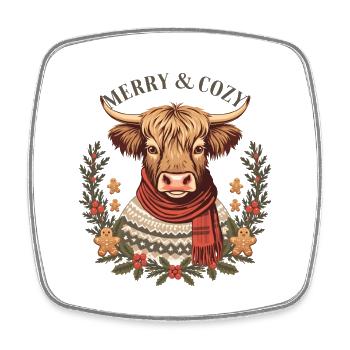Noël joyeux et douillet des Highlands - Magnet carré - blanc - Devant